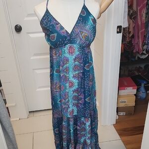 Blue Spaghetti Strap Maxi Sundress